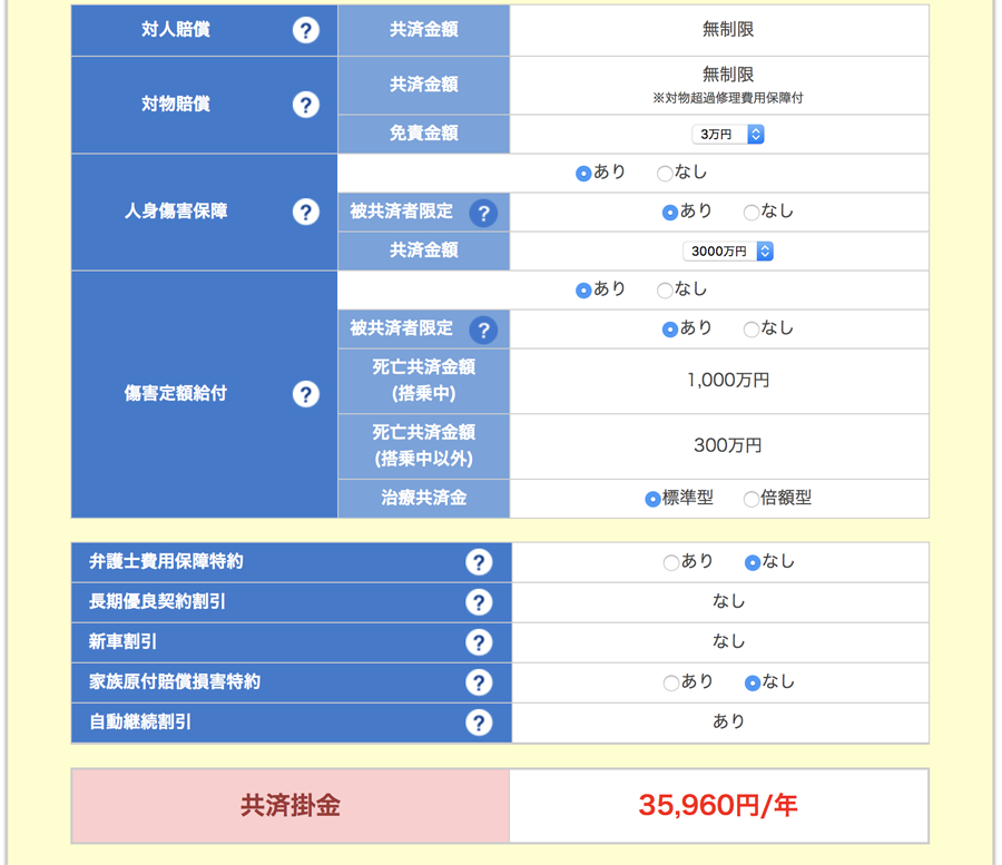 JA共済の掛金シミュレーション